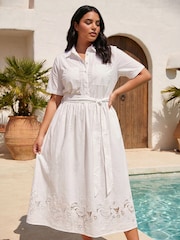Roman White Curve Poplin Floral Shirt Dress - Image 1 of 4