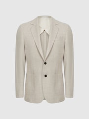Reiss Oatmeal Attire Slim Fit Textured Wool Blend Blazer - Image 2 of 7