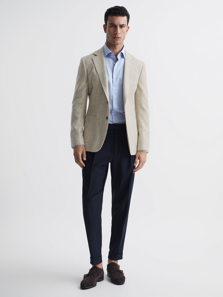 Reiss Oatmeal Attire Slim Fit Textured Wool Blend Blazer - Image 3 of 7