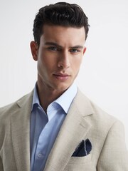 Reiss Oatmeal Attire Slim Fit Textured Wool Blend Blazer - Image 6 of 7