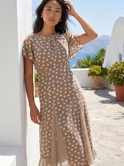 Roman Stone Petite Spot Print Godet Hem Midi Dress - Image 2 of 4