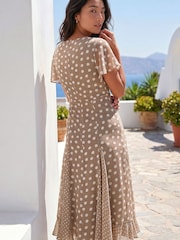 Roman Stone Petite Spot Print Godet Hem Midi Dress - Image 3 of 4