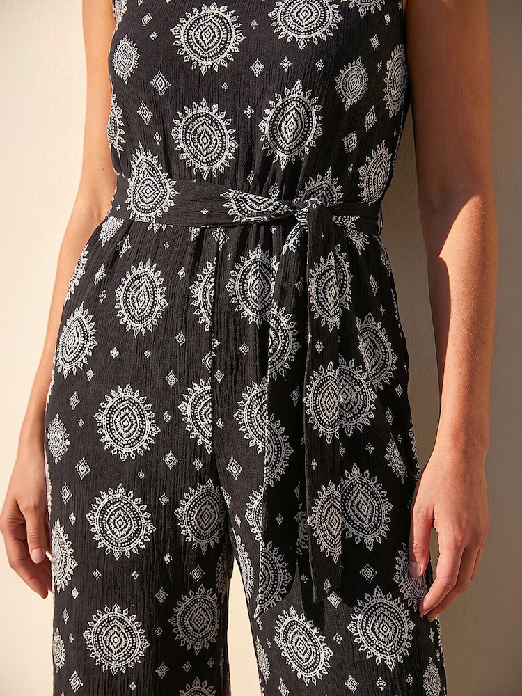 Roman Black Petite Textured Jumpsuit - Image 4 of 4 Roman Black Petite Textured Jumpsuit - Image 4 of 4