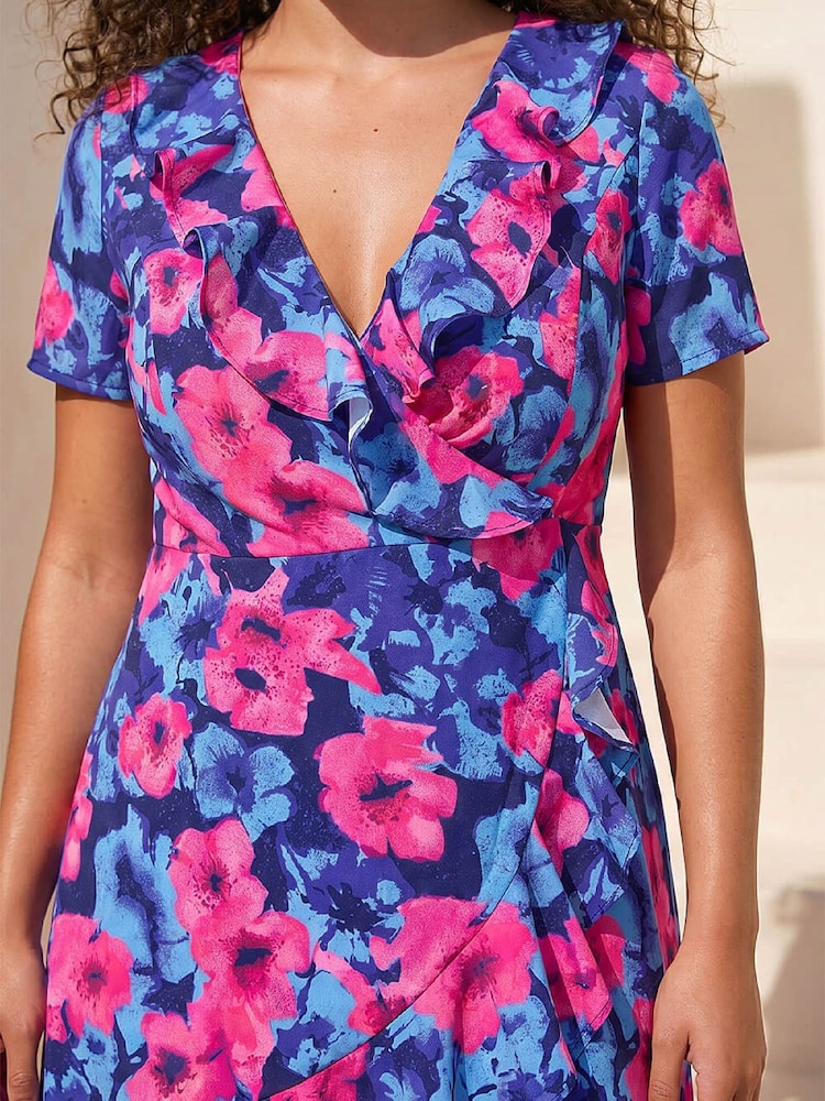 Roman Pink Petite Floral Wrap Dress - Image 4 of 4