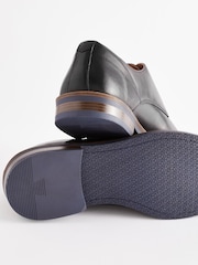 Black Standard Fit Leather Derby Shoes with Navy Contrast Sole - Image 4 of 7