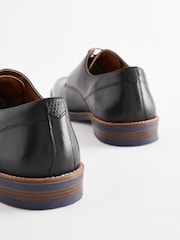 Black Standard Fit Leather Derby Shoes with Navy Contrast Sole - Image 5 of 7