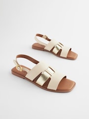 Cream/Gold Extra Wide Fit Forever Comfort® Leather Slingback Sandals - Image 1 of 5