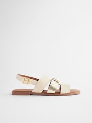 Cream/Gold Extra Wide Fit Forever Comfort® Leather Slingback Sandals - Image 2 of 5