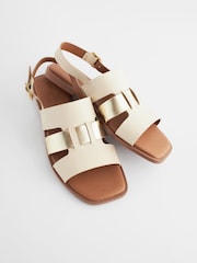 Cream/Gold Extra Wide Fit Forever Comfort® Leather Slingback Sandals - Image 3 of 5