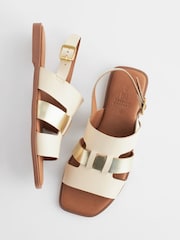 Cream/Gold Extra Wide Fit Forever Comfort® Leather Slingback Sandals - Image 4 of 5