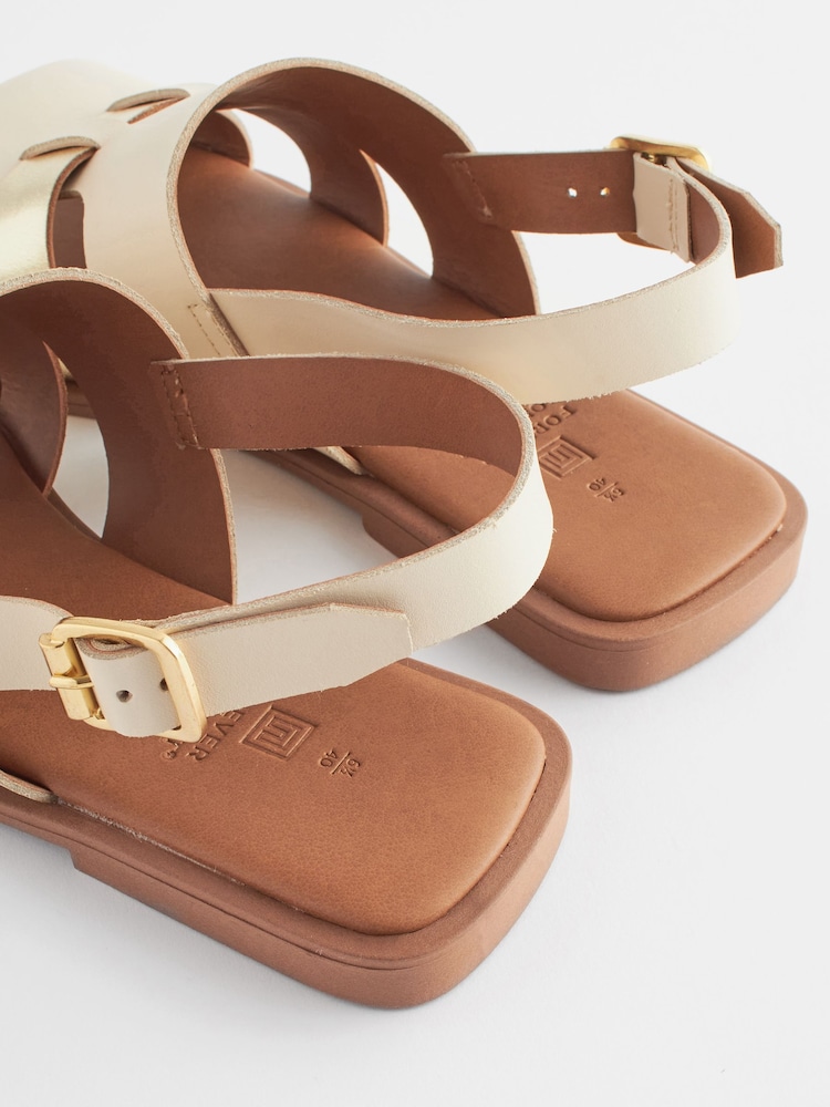 Cream/Gold Extra Wide Fit Forever Comfort® Leather Slingback Sandals - Image 5 of 5
