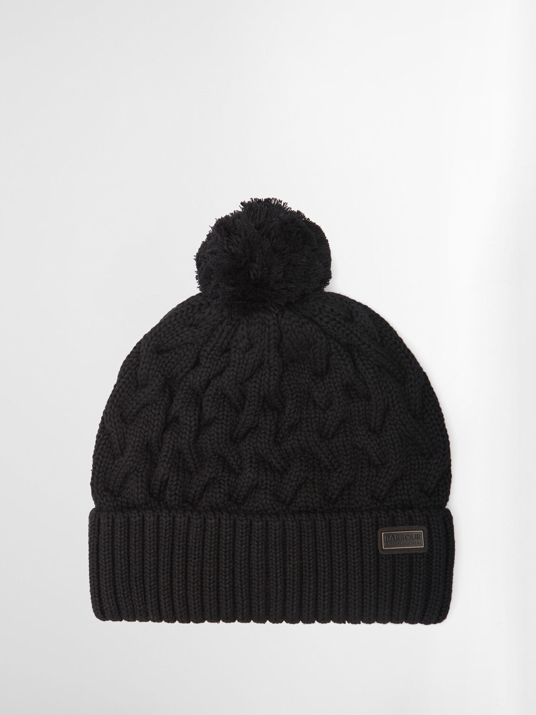 Barbour International Drift Cable Knit Pom Beanie - Black/Gunmetal - Image 3