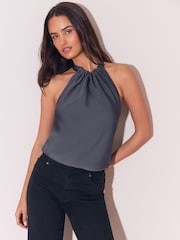 Lipsy Grey Satin Halter Neck Top - Image 4 of 5