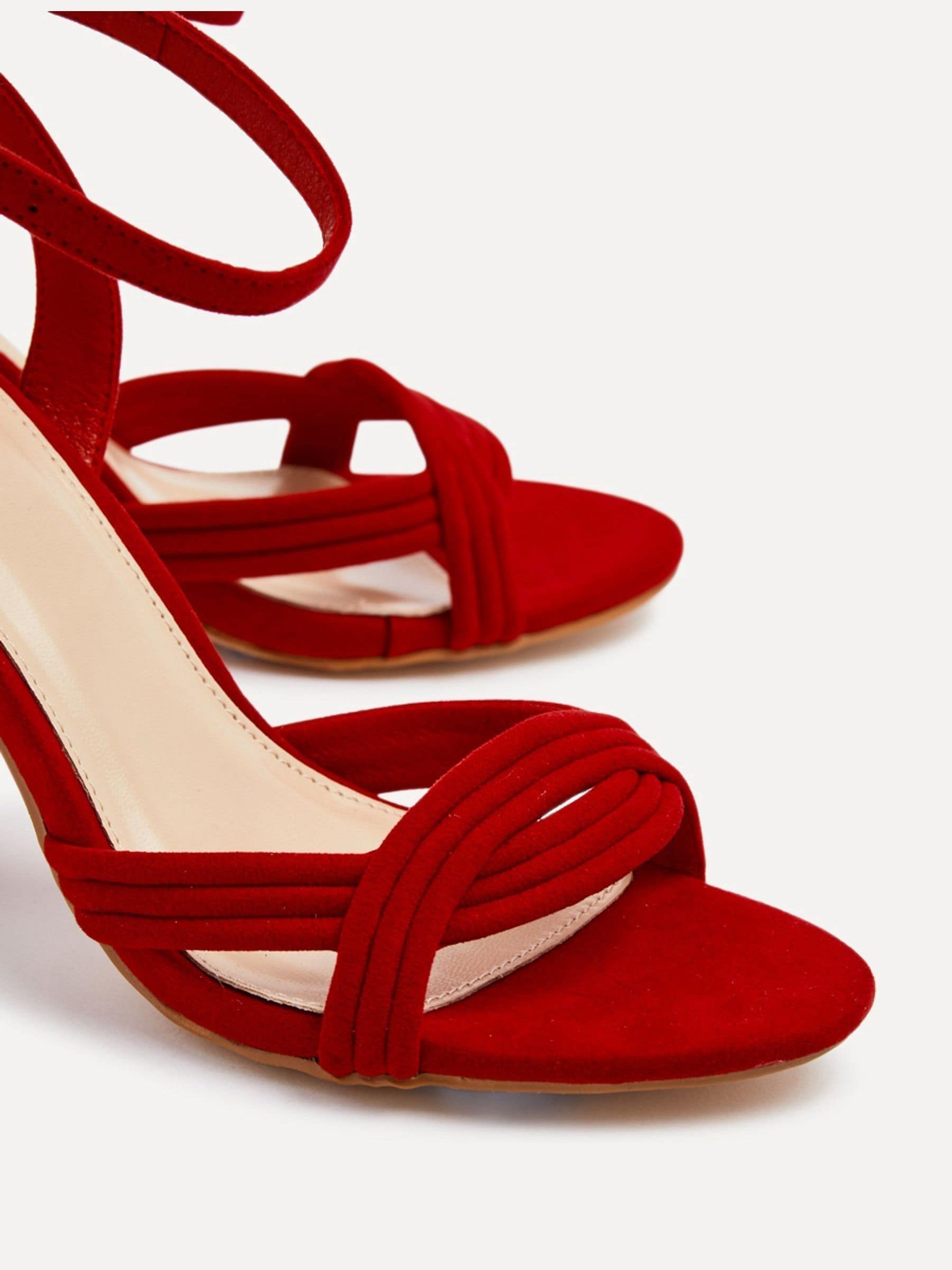 Linzi Red Regina Block Heeled Sandals With Intertwined Front Straps
