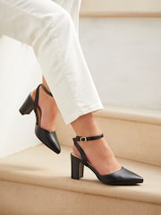 Linzi Black PU Larsa Wide Fit Pointed Toe Court Shoes - Image 1 of 5