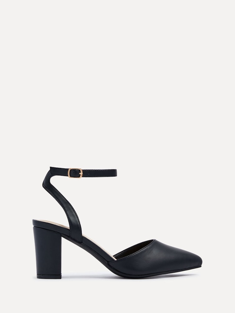 Linzi Black PU Larsa Wide Fit Pointed Toe Court Shoes - Image 2 of 5