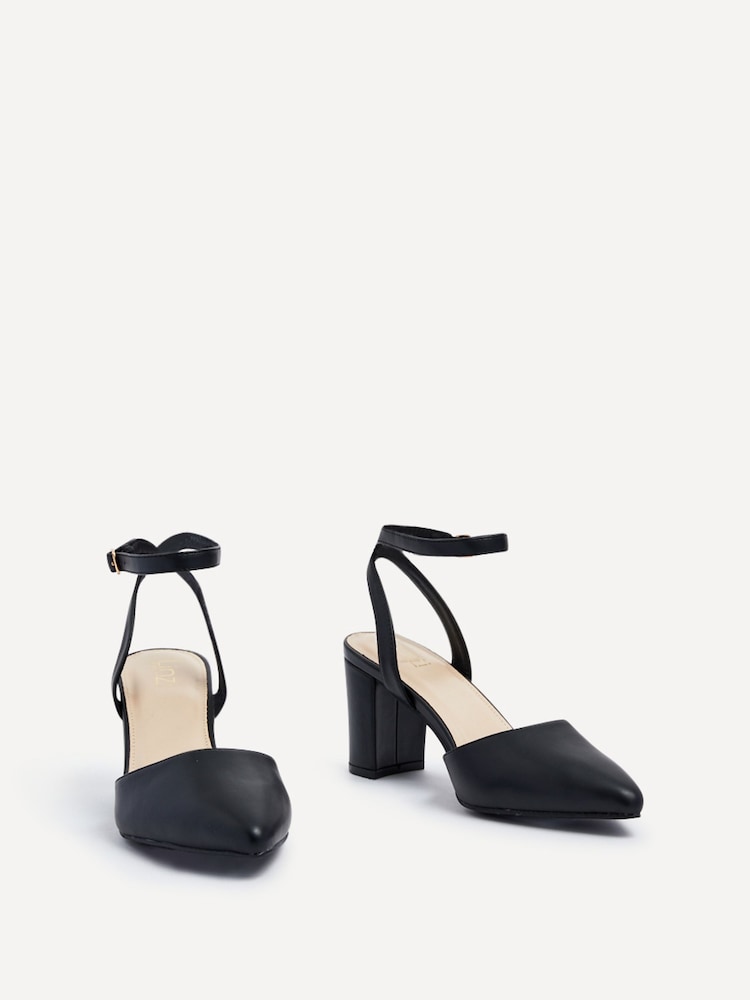 Linzi Black PU Larsa Wide Fit Pointed Toe Court Shoes - Image 1 of 1