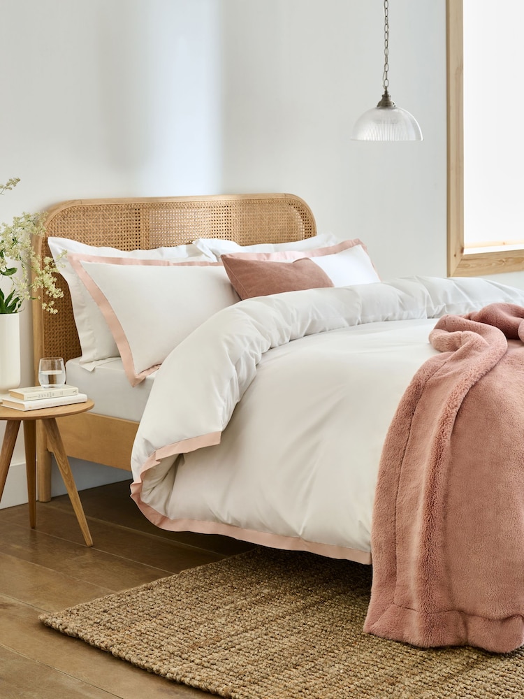 White/Pink Cotton Rich Duvet Cover and Pillowcase Set - Image 1 of 1