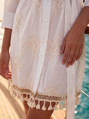 Roman White Embroidered Floral Shirt Dress - Image 4 of 4