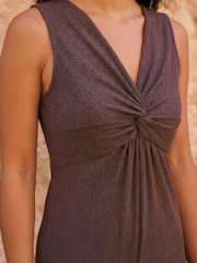 Roman Brown Petite Front Twist Textured Jumpsuit - Image 4 of 4