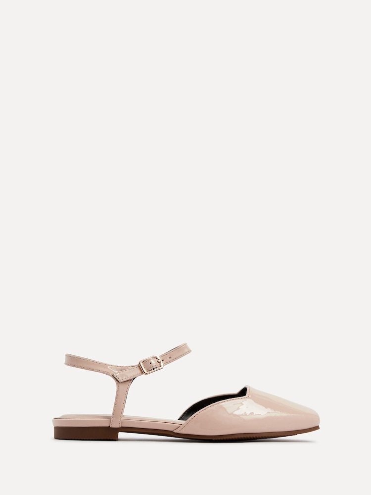 Linzi Nude Tai Open Back Square Toe Loafers With Ankle Strap - Image 2 of 5 Linzi Nude Tai Open Back Square Toe Loafers With Ankle Strap - Image 2 of 5