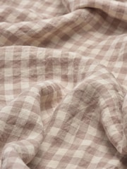 Piglet in Bed Mushroom Gingham Linen Fitted Sheet - Image 3 of 3