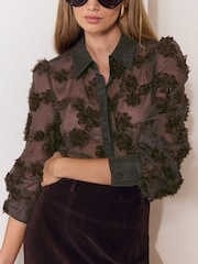 Chocolate Brown 3D Floral Shirt - Image 2 of 5