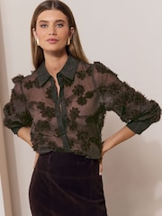Chocolate Brown 3D Floral Shirt - Image 3 of 5