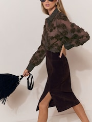 Chocolate Brown 3D Floral Shirt - Image 4 of 5