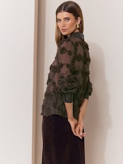 Chocolate Brown 3D Floral Shirt - Image 5 of 5