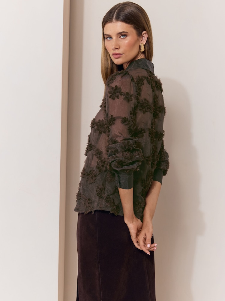 Chocolate Brown 3D Floral Shirt - Image 5 of 5