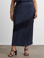 Joanna Hope Blue Lace Trim Satin Skirt - Image 1 of 4