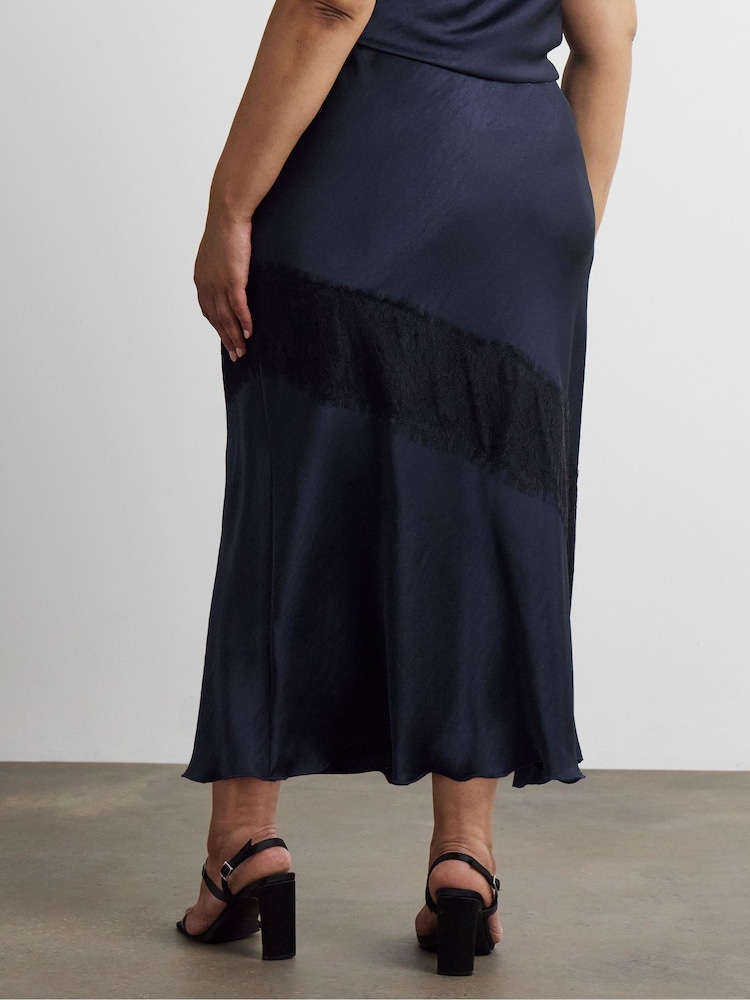Joanna Hope Blue Lace Trim Satin Skirt - Image 2 of 4