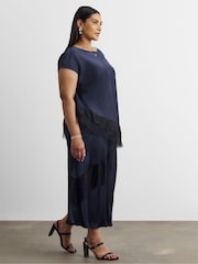 Joanna Hope Blue Lace Trim Satin Skirt - Image 3 of 4