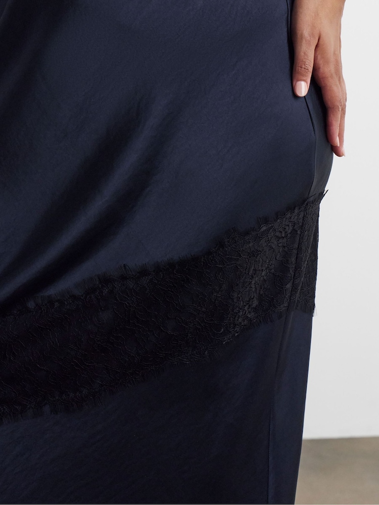 Joanna Hope Blue Lace Trim Satin Skirt - Image 4 of 4