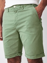 GANT Green Regular Fit Sunfaded Cotton Twill Shorts - Image 3 of 5