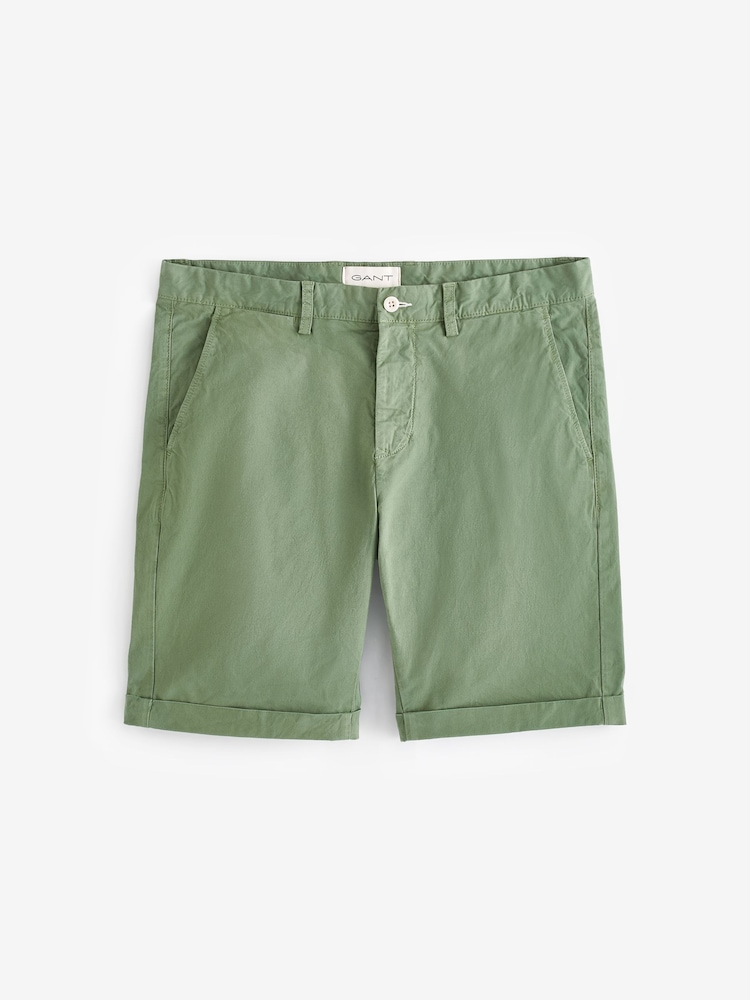 GANT Green Regular Fit Sunfaded Cotton Twill Shorts - Image 5 of 5
