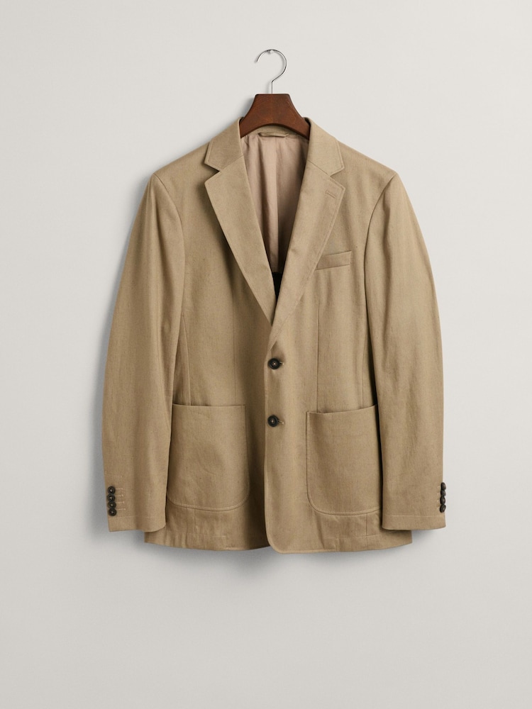 GANT Brown Slim Fit Cotton Linen Blazer - Image 6 of 6