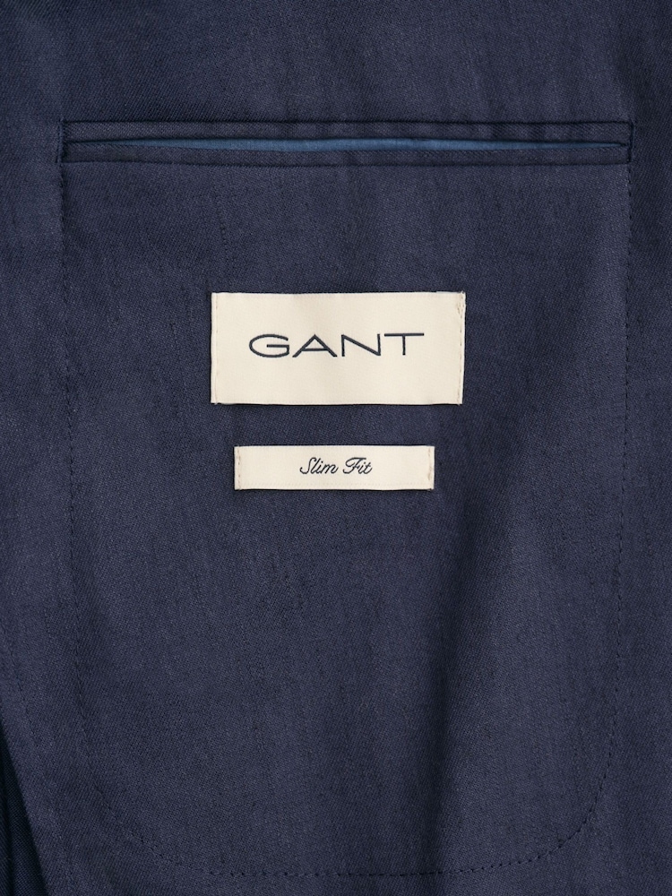 GANT Blue Slim Fit Cotton Linen Blazer - Image 7 of 7 GANT Blue Slim Fit Cotton Linen Blazer - Image 7 of 7