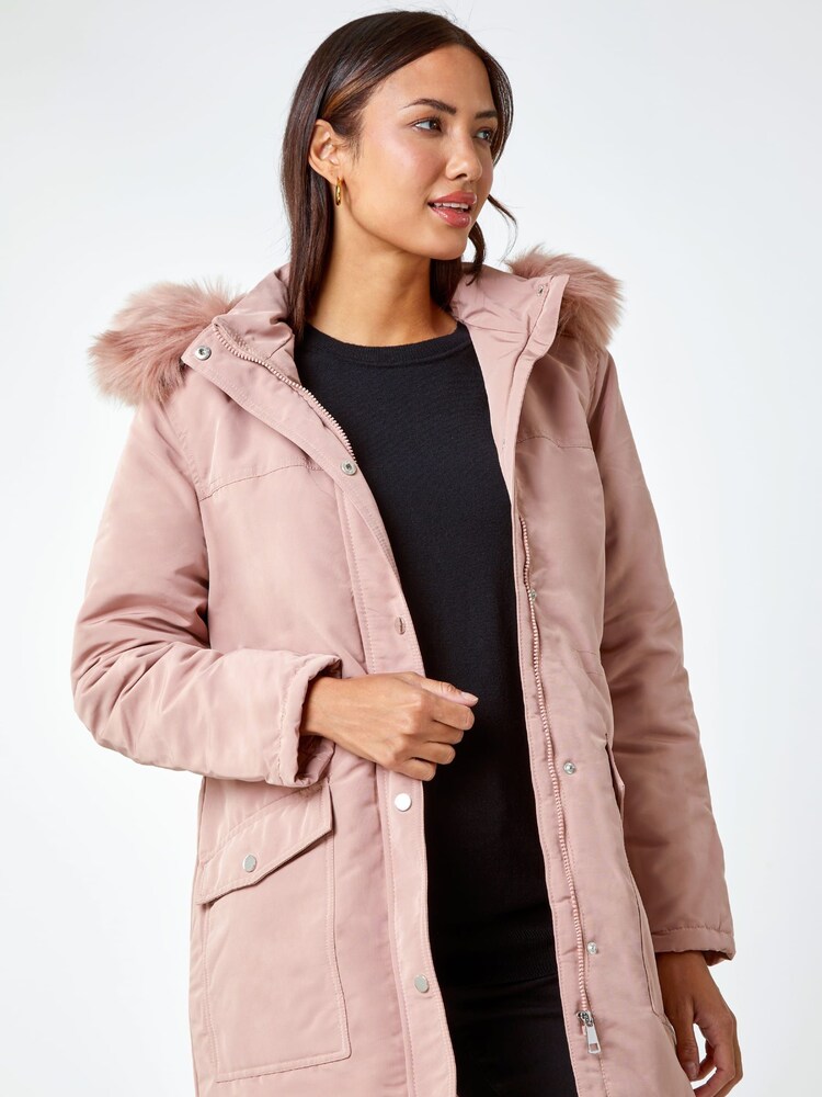 Roman Pink Faux Fur Hood Parka Coat - Image 1 of 5