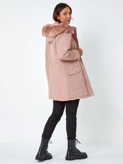 Roman Pink Faux Fur Hood Parka Coat - Image 2 of 5