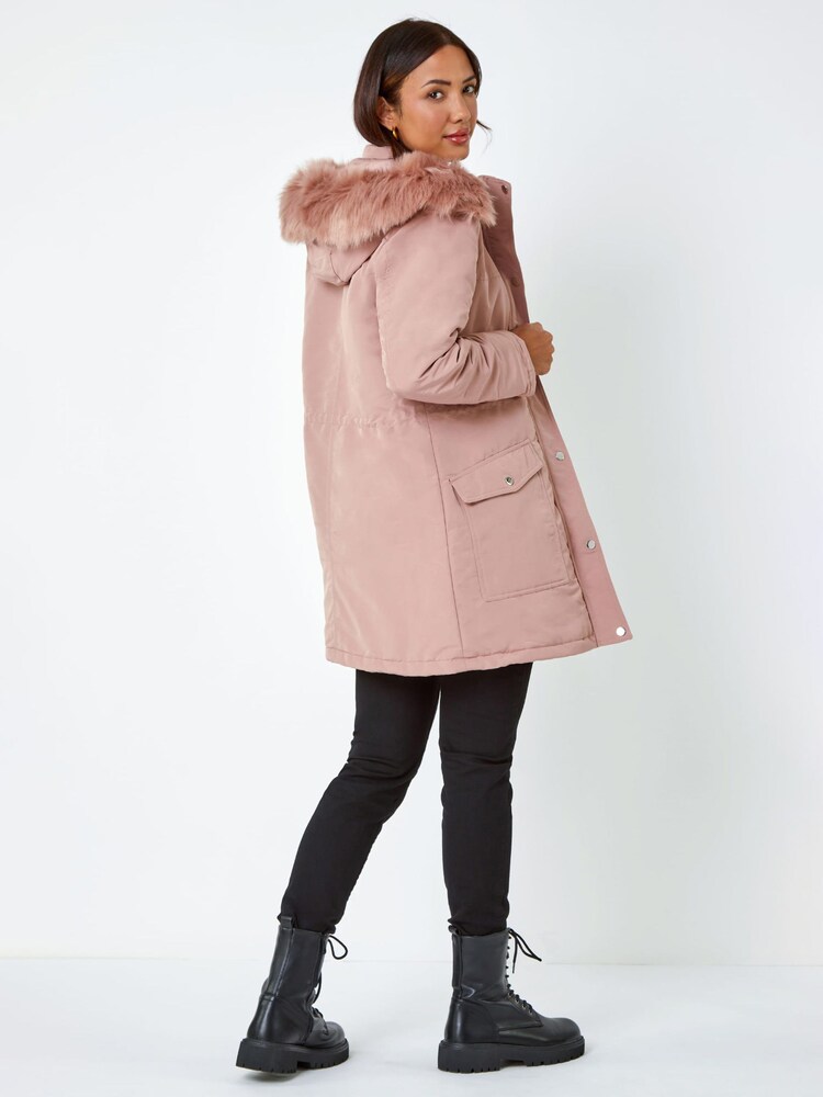Roman Pink Faux Fur Hood Parka Coat - Image 2 of 5