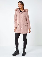 Roman Pink Faux Fur Hood Parka Coat - Image 3 of 5