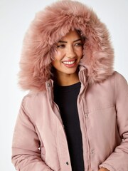 Roman Pink Faux Fur Hood Parka Coat - Image 5 of 5