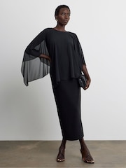 Joanna Hope Black Satin Cape Midi Dress - Image 1 of 4