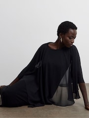 Joanna Hope Black Satin Cape Midi Dress - Image 2 of 4