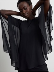 Joanna Hope Black Satin Cape Midi Dress - Image 3 of 4