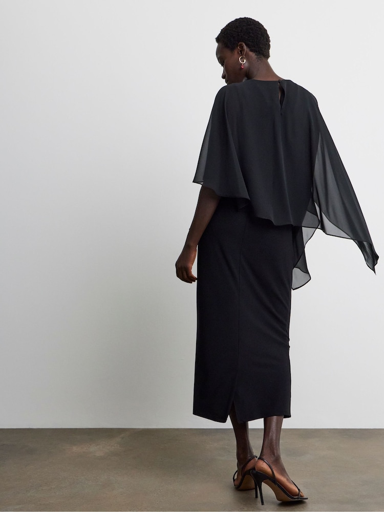 Joanna Hope Black Satin Cape Midi Dress - Image 4 of 4 Joanna Hope Black Satin Cape Midi Dress - Image 4 of 4