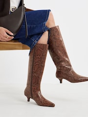 JD Williams Animal Curvy Calf Leather Pointed Kitten Heel High Standard Fit Boots - Image 1 of 4