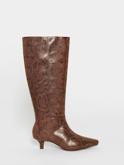 JD Williams Animal Curvy Calf Leather Pointed Kitten Heel High Standard Fit Boots - Image 2 of 4